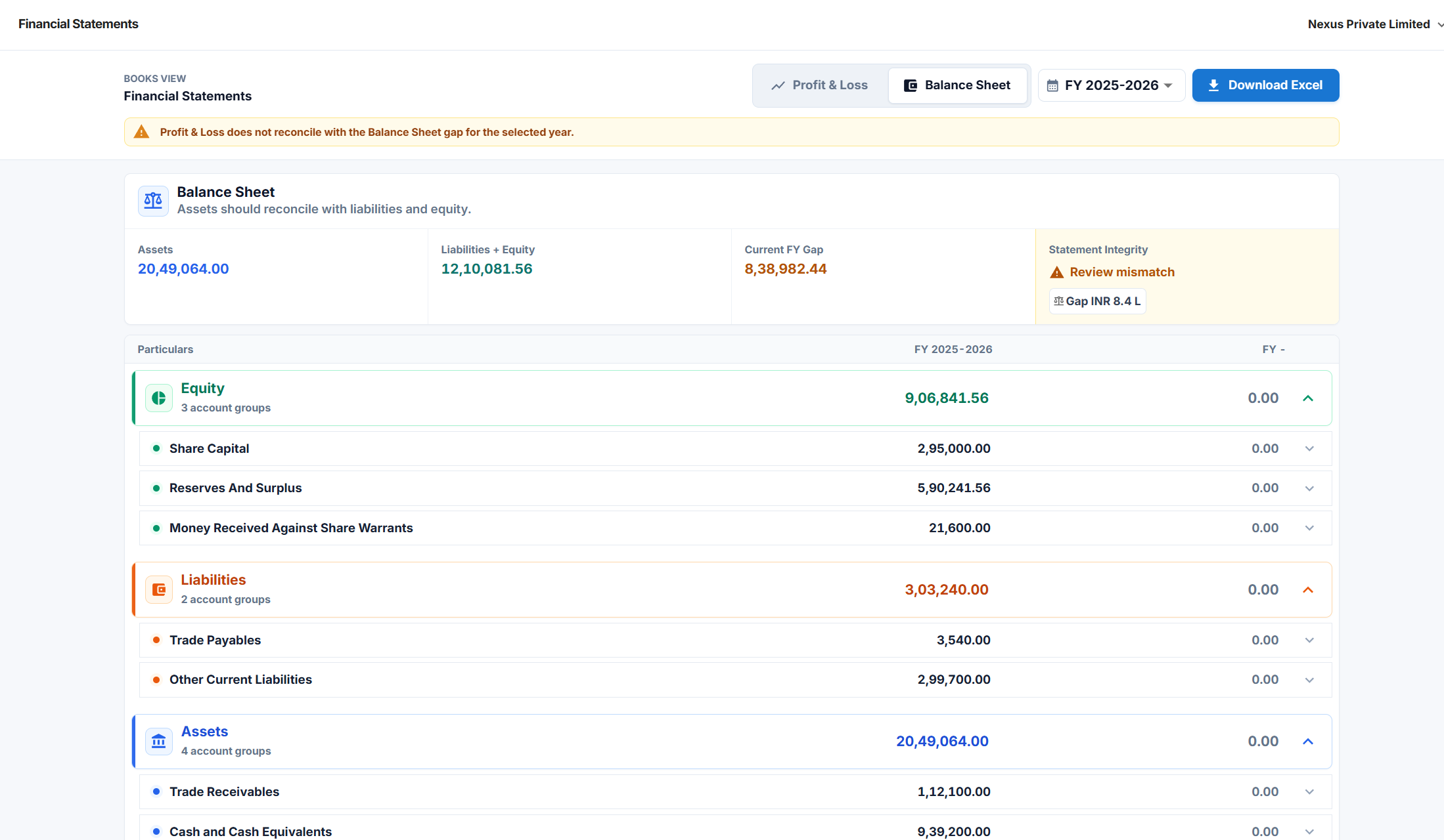 Flick AI financial statements screen with downloadable reports